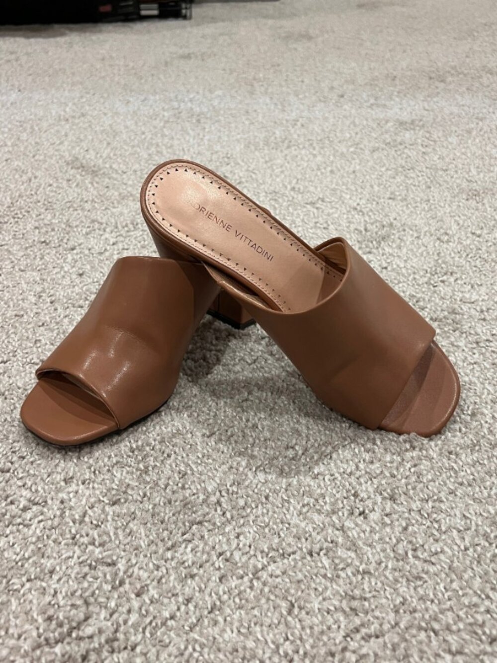 Adrienne Vittadini Cognac Block Heel Slide Sandals Women's Size 7